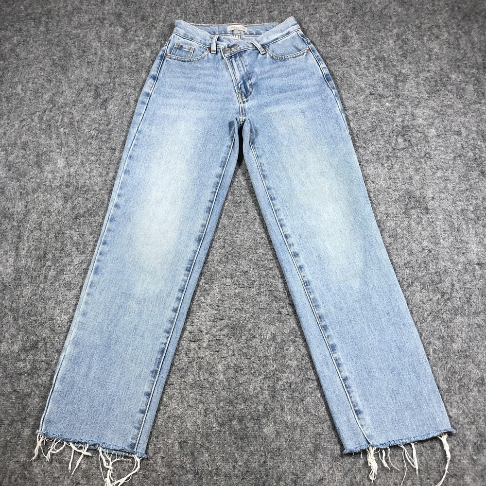 PacSun Dad Jean Jeans Womens 22 Light Wash High Rise‎ Relaxed Straight Frayed